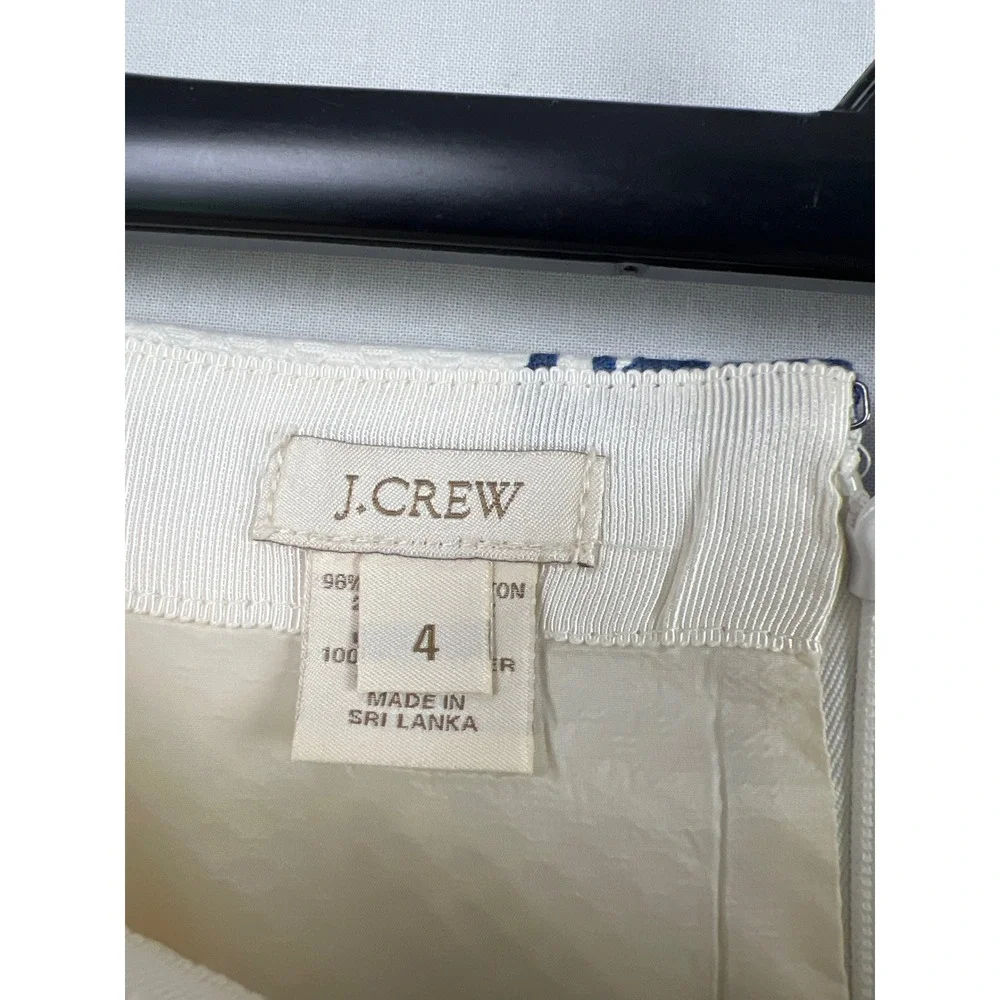 J.Crew No. 2 Pencil Skirt Women 4 White Blue Damask Tile Print Pique Cotton Bl